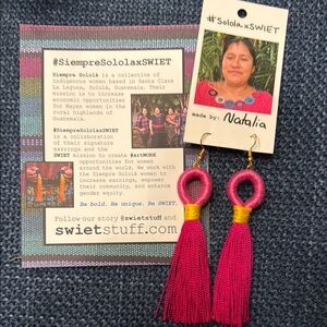 NEW and unworn ethically made Pink and Gold Tassel Earrings